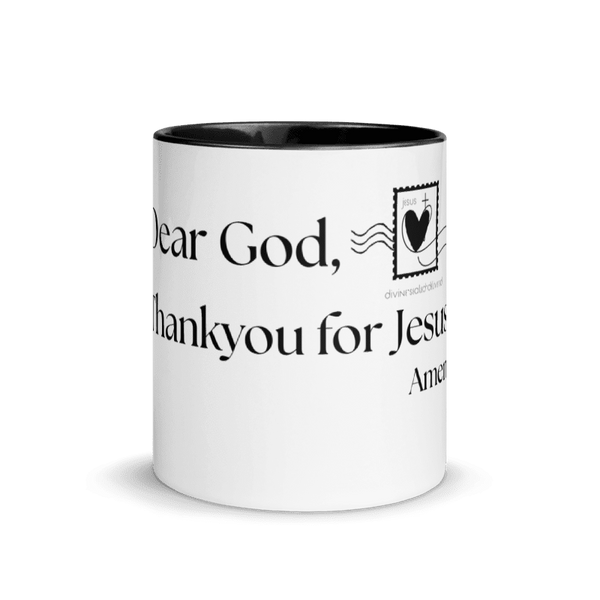 Dear God White glossy mug